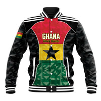 Ghana Football Custom Baseball Jacket Go Black Queens Kente Pattern