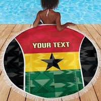 Ghana Football Custom Beach Blanket Go Black Queens Kente Pattern