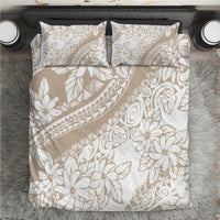 Beige and white tropical bedding set: patterned duvet and two matching pillows