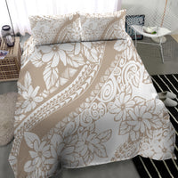 Beige and white tropical duvet set with floral and geometric print, includes two pillows