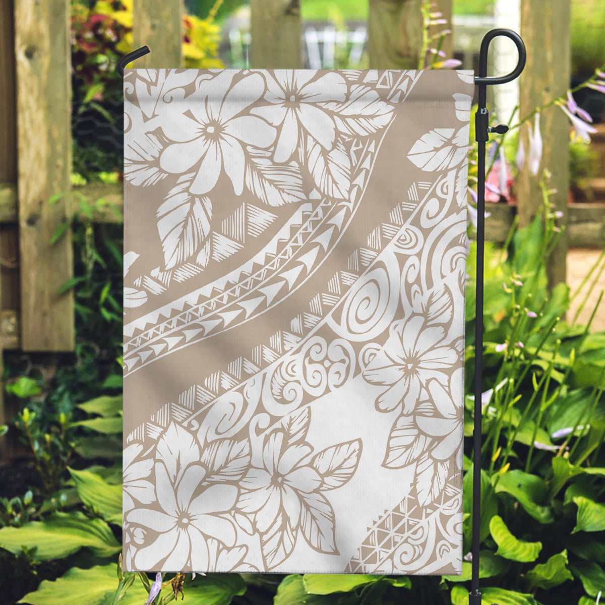 Polynesia Garden Flag Polynesian Tropical Flowers Begie Pastel Vibes - Wonder Print Shop