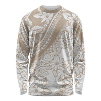 Beige long-sleeve shirt with tropical floral and geometric print