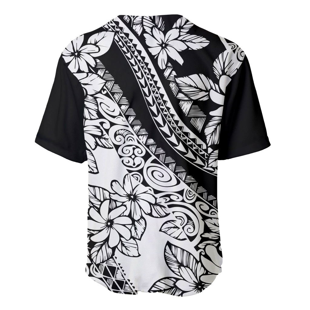 Baseball jersey back in black and white with tropical floral tribal graphic