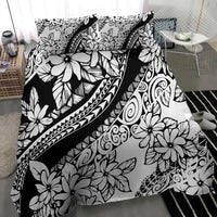 Black-and-white tropical floral duvet bedding set with tribal wave and swirl motifs