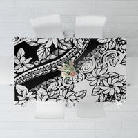Black-and-white tropical floral tablecloth with bold geometric border