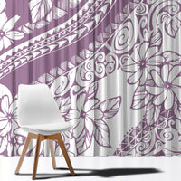 Purple and white floral window curtain panel close-up with scrolling designs