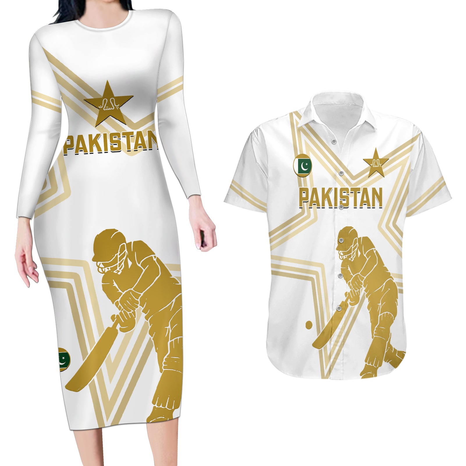 Custom Pakistan Cricket Couples Matching Long Sleeve Bodycon Dress and Hawaiian Shirt 2023 Go Shaheens - Wonder Print Shop