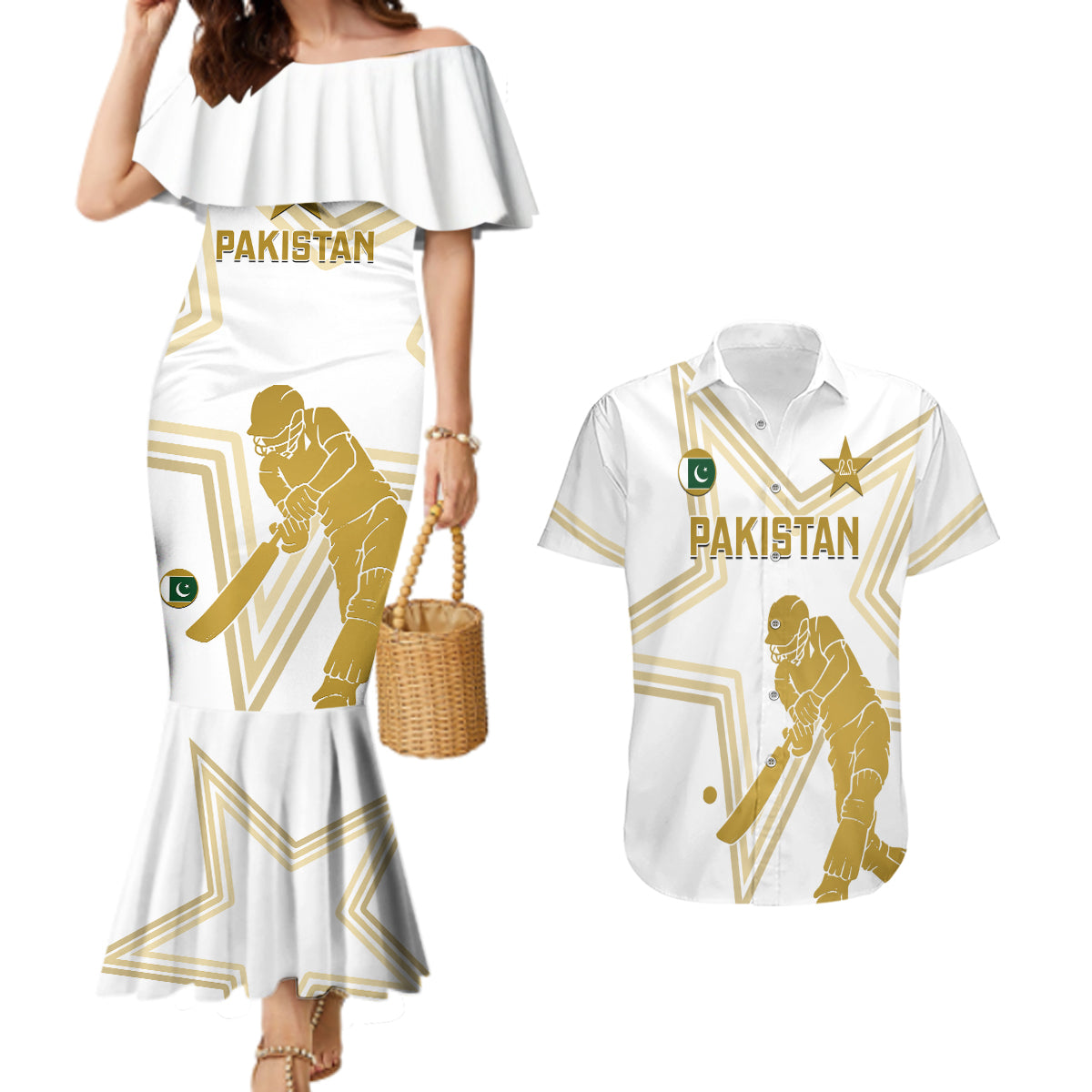 Custom Pakistan Cricket Couples Matching Mermaid Dress and Hawaiian Shirt 2023 Go Shaheens - Wonder Print Shop