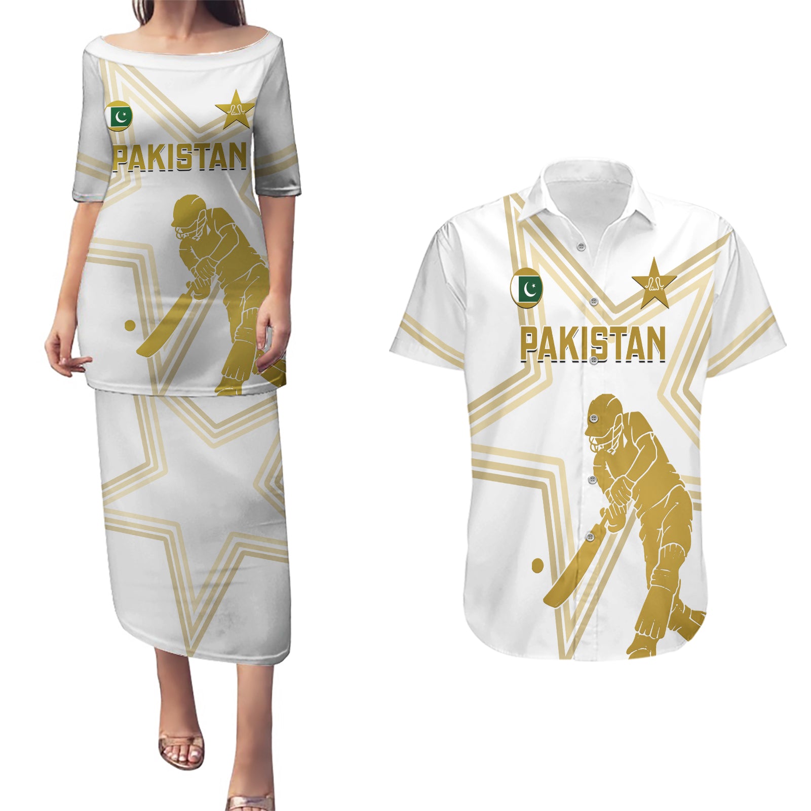 Custom Pakistan Cricket Couples Matching Puletasi Dress and Hawaiian Shirt 2023 Go Shaheens - Wonder Print Shop