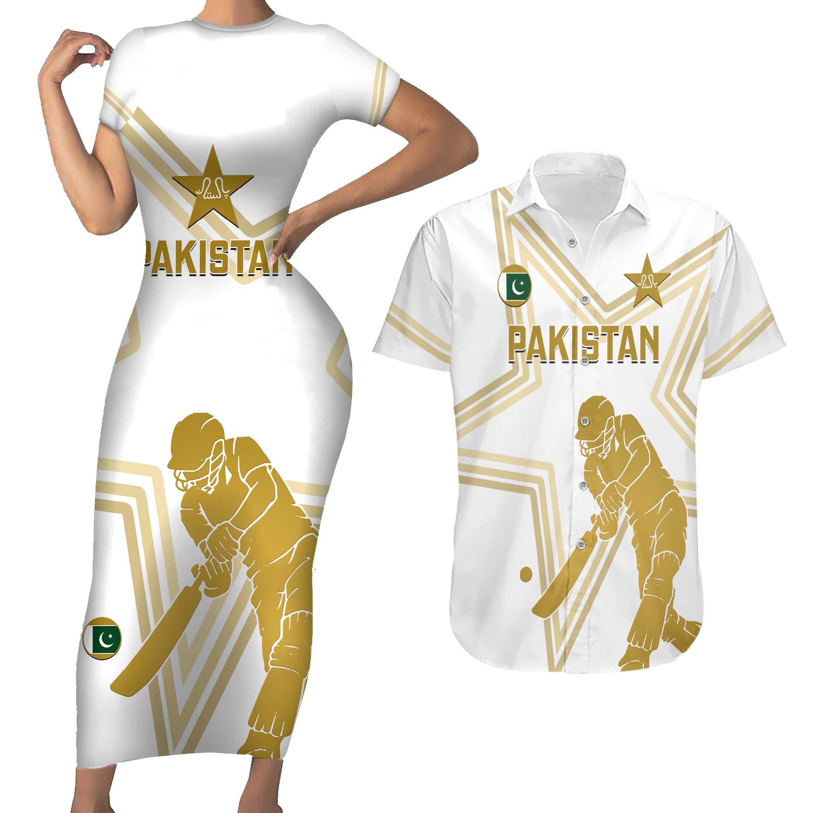 Custom Pakistan Cricket Couples Matching Short Sleeve Bodycon Dress and Hawaiian Shirt 2023 Go Shaheens - Wonder Print Shop