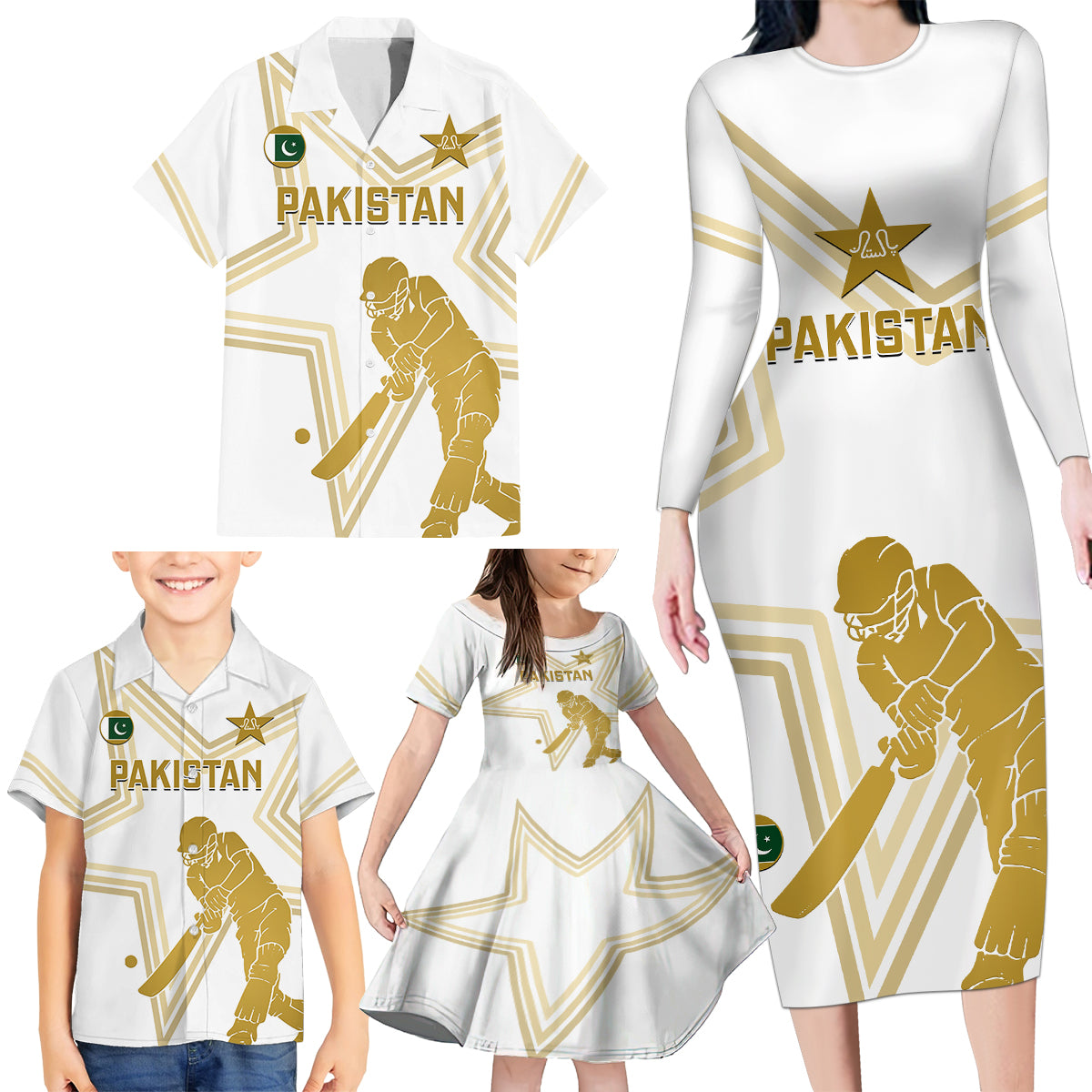 Custom Pakistan Cricket Family Matching Long Sleeve Bodycon Dress and Hawaiian Shirt 2023 Go Shaheens - Wonder Print Shop