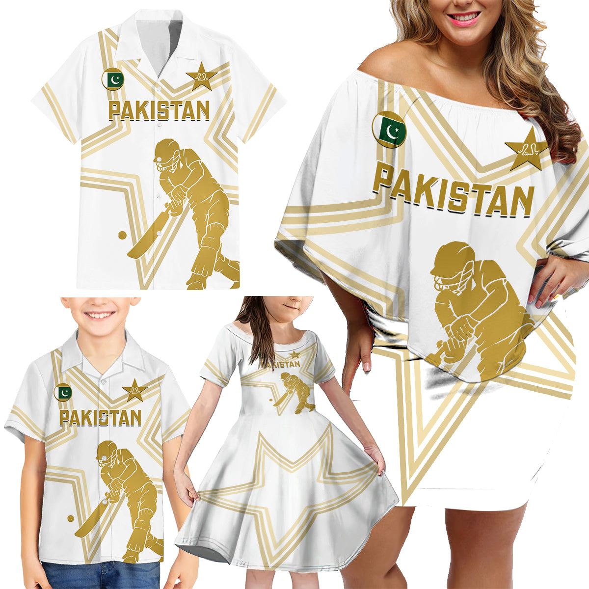 Custom Pakistan Cricket Family Matching Off Shoulder Short Dress and Hawaiian Shirt 2023 Go Shaheens - Wonder Print Shop