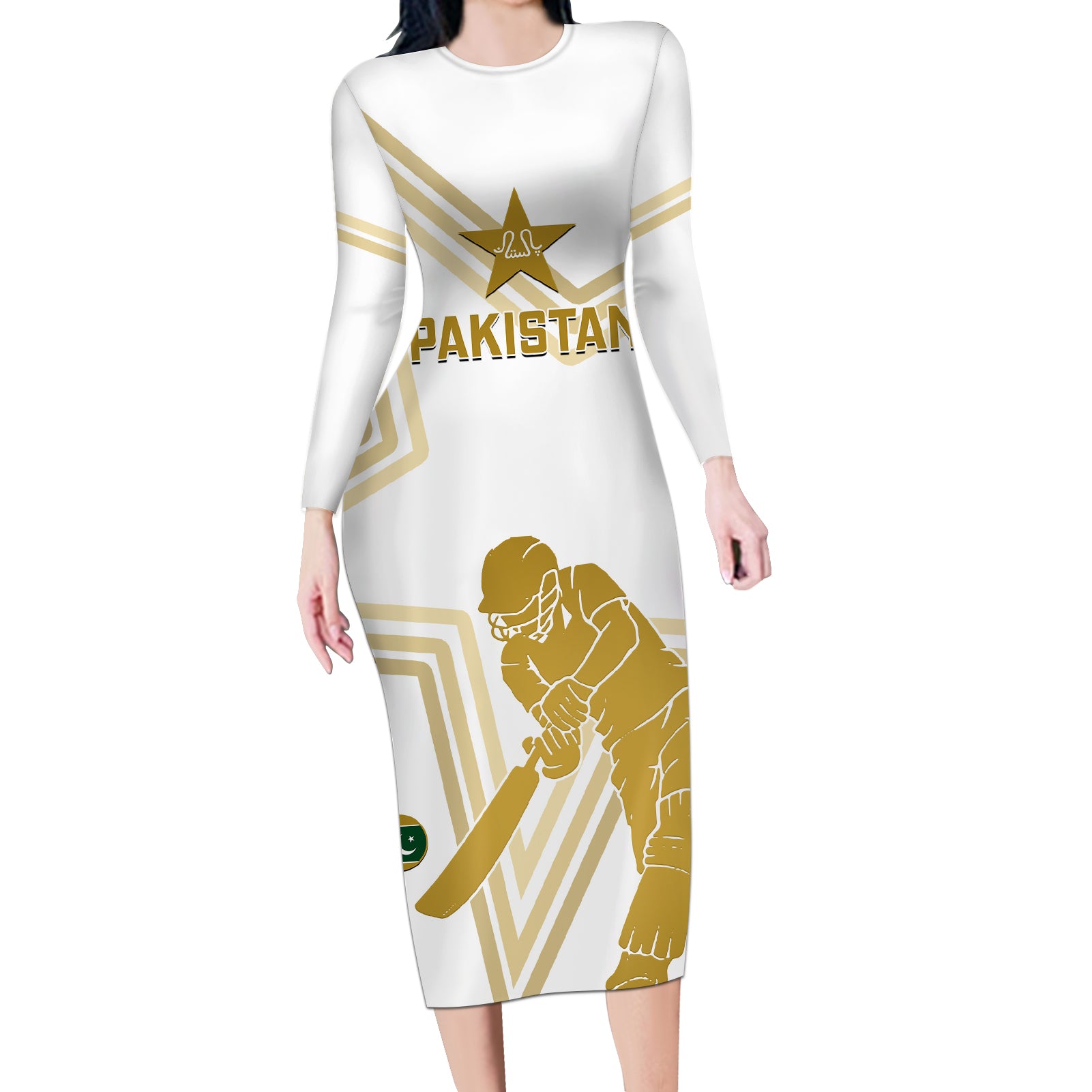 Custom Pakistan Cricket Long Sleeve Bodycon Dress 2023 Go Shaheens - Wonder Print Shop