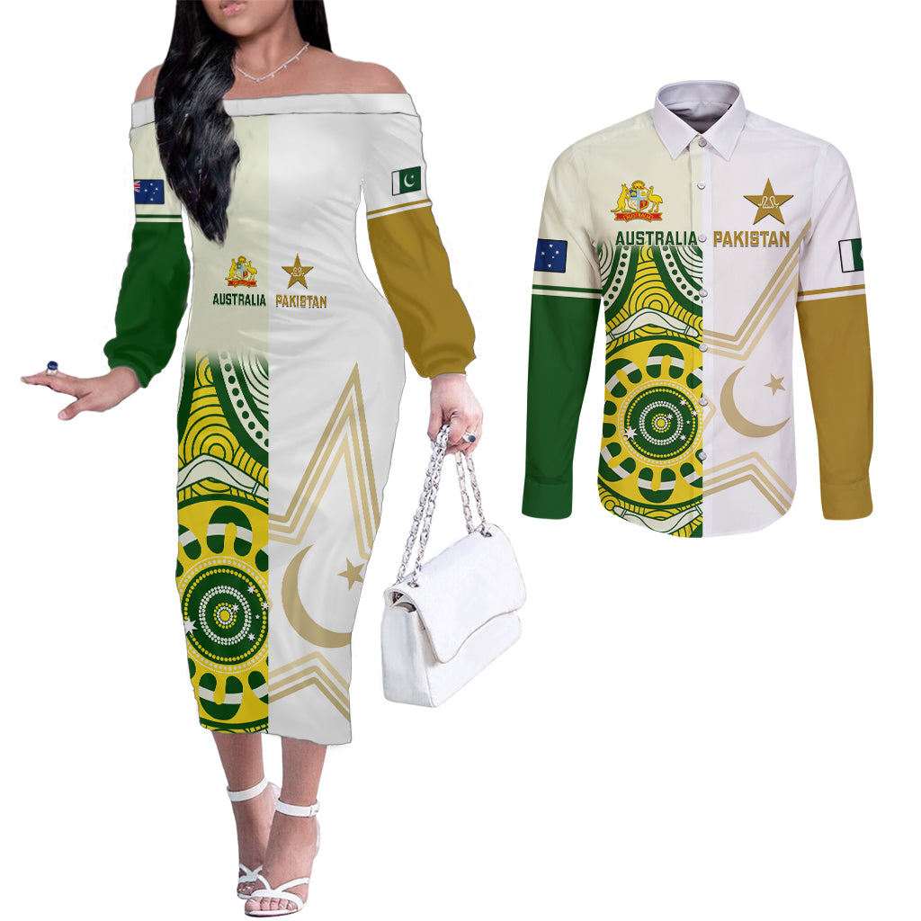 australia-and-pakistan-cricket-couples-matching-off-the-shoulder-long-sleeve-dress-and-long-sleeve-button-shirts-boxing-day-2023-test-aussie-with-shaheens