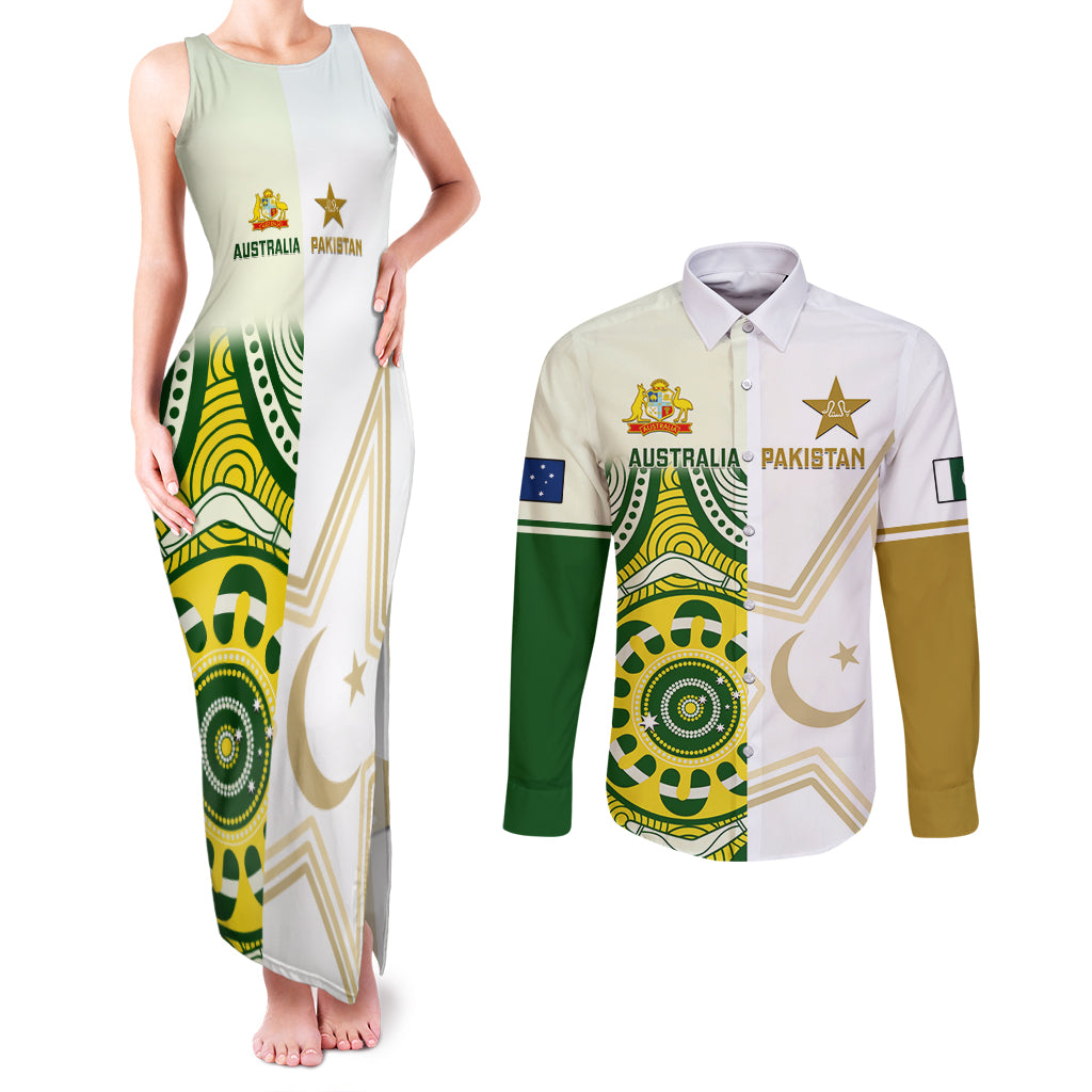 Australia And Pakistan Cricket Couples Matching Tank Maxi Dress and Long Sleeve Button Shirts Boxing Day 2023 Test Aussie With Shaheens - Wonder Print Shop