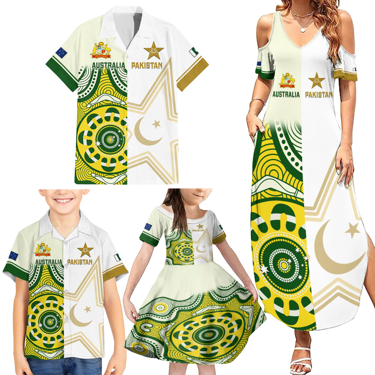 Australia And Pakistan Cricket Family Matching Summer Maxi Dress and Hawaiian Shirt Boxing Day 2023 Test Aussie With Shaheens - Wonder Print Shop