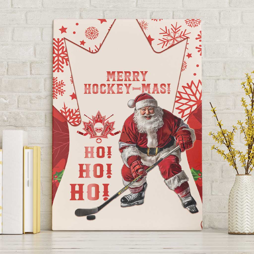 Christmas Canada Hockey Canvas Wall Art Merry Hockey-Mas Maple Leaves Pattern - Wonder Print Shop