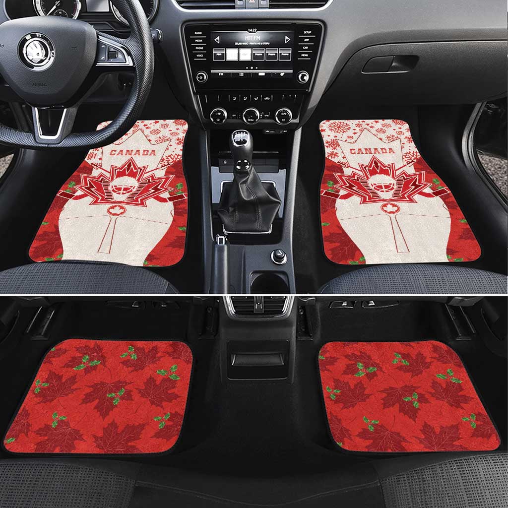 Christmas Canada Hockey Car Mats Merry Hockey-Mas Maple Leaves Pattern - Wonder Print Shop