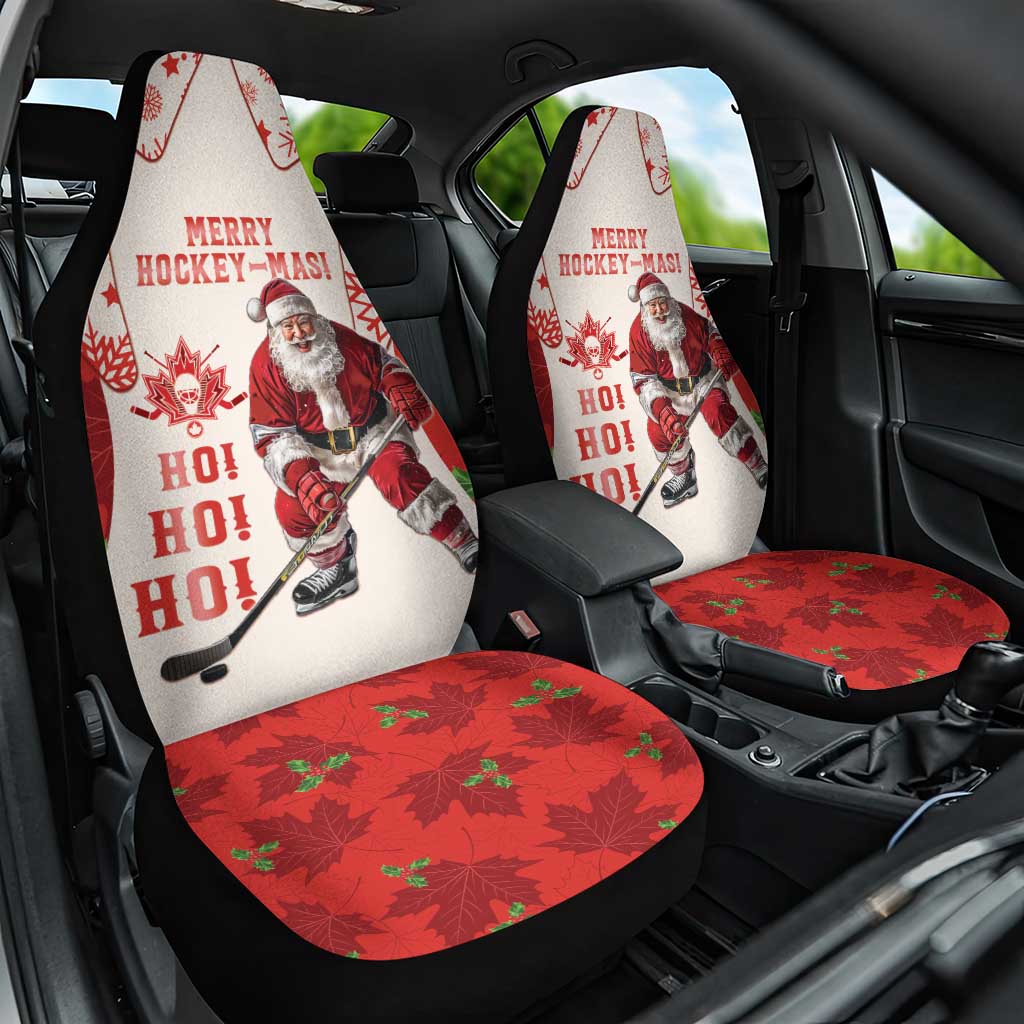 Christmas Canada Hockey Car Seat Cover Merry Hockey-Mas Maple Leaves Pattern