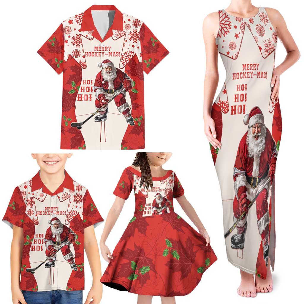 Christmas Canada Hockey Family Matching Tank Maxi Dress and Hawaiian Shirt Merry Hockey-Mas Maple Leaves Pattern - Wonder Print Shop