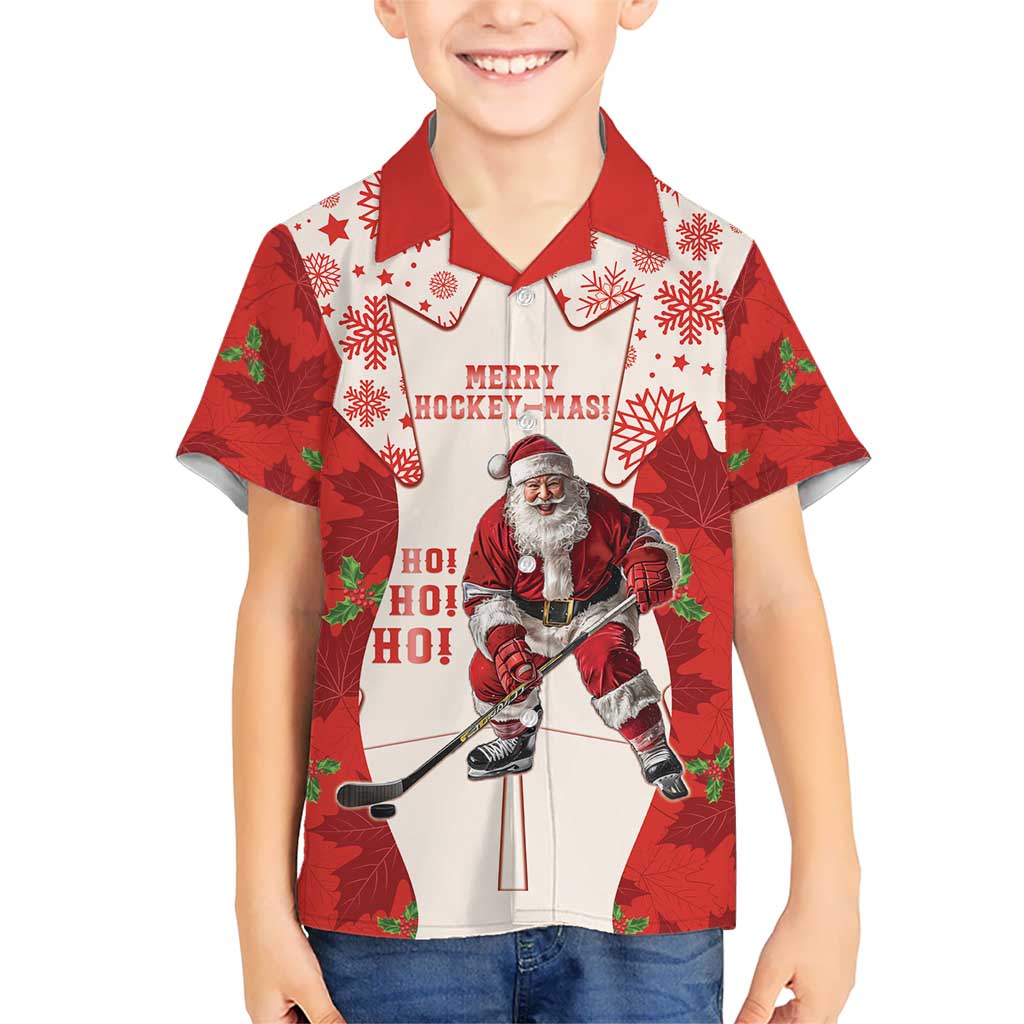 Christmas Canada Hockey Kid Hawaiian Shirt Merry Hockey-Mas Maple Leaves Pattern - Wonder Print Shop