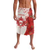 Red and white holiday hockey print sarong with Canada maple leaf logo and split panels