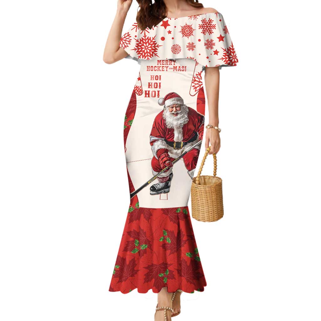 Christmas Canada Hockey Mermaid Dress Merry Hockey-Mas Maple Leaves Pattern - Wonder Print Shop