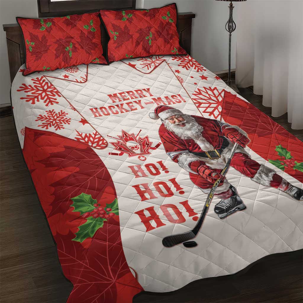 Christmas Canada Hockey Quilt Bed Set Merry Hockey-Mas Maple Leaves Pattern