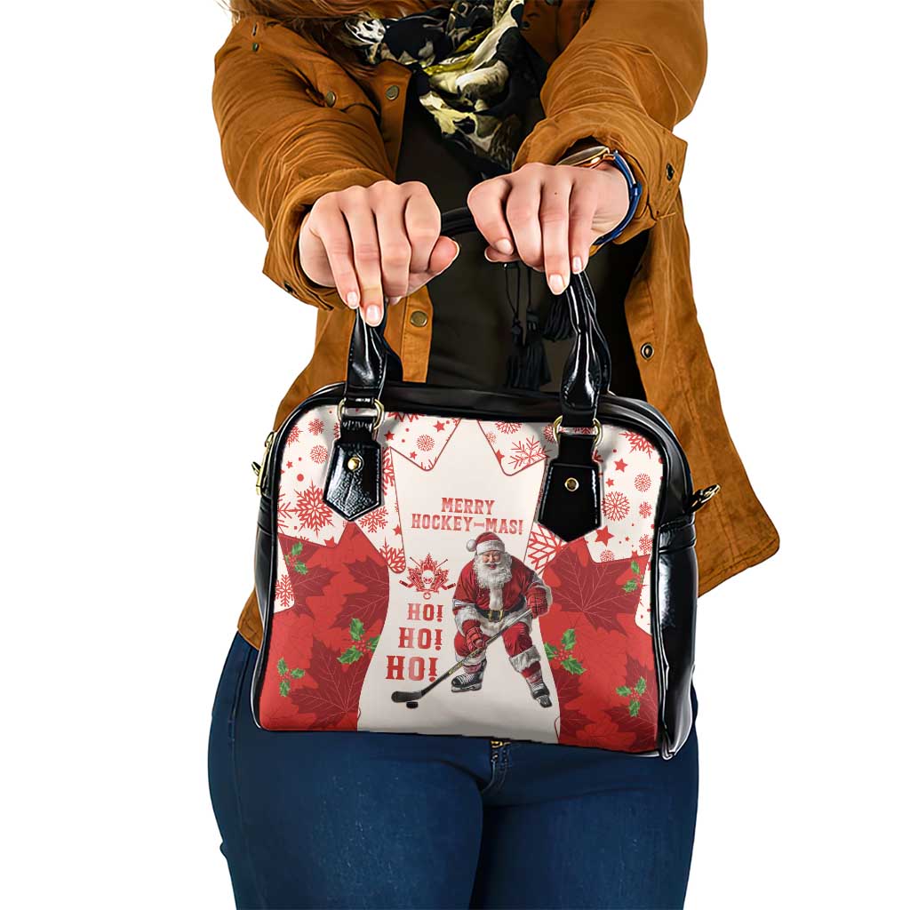 Christmas Canada Hockey Shoulder Handbag Merry Hockey-Mas Maple Leaves Pattern