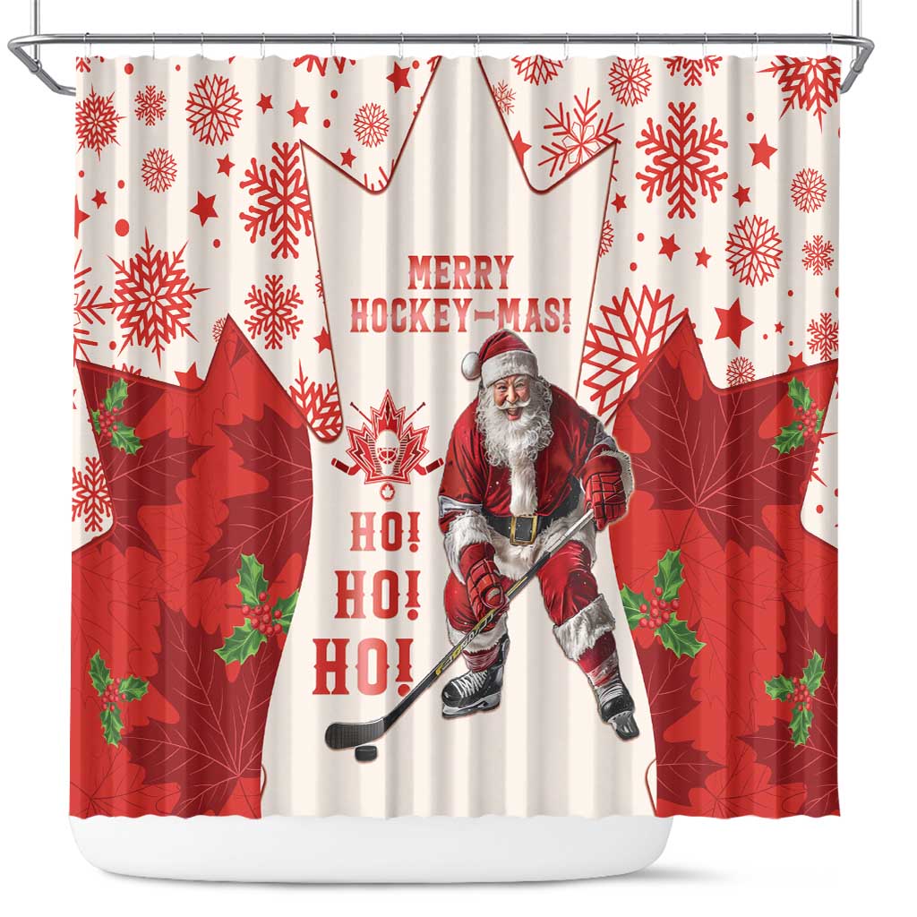 Christmas Canada Hockey Shower Curtain Merry Hockey-Mas Maple Leaves Pattern