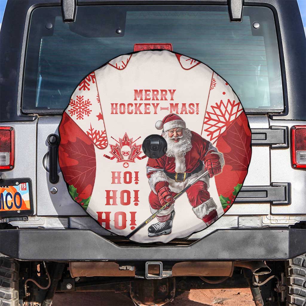 Christmas Canada Hockey Spare Tire Cover Merry Hockey-Mas Maple Leaves Pattern