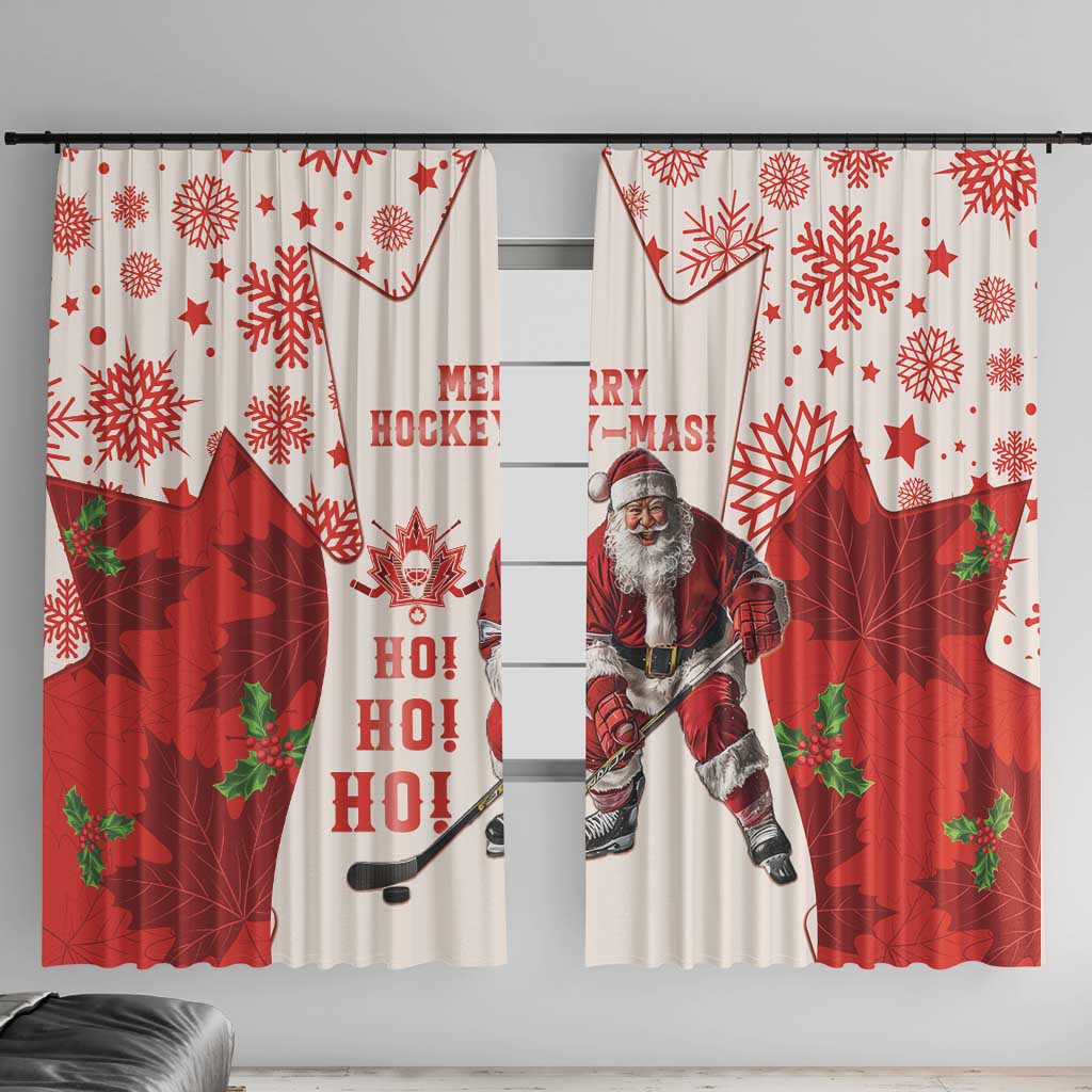 Christmas Canada Hockey Window Curtain Merry Hockey-Mas Maple Leaves Pattern