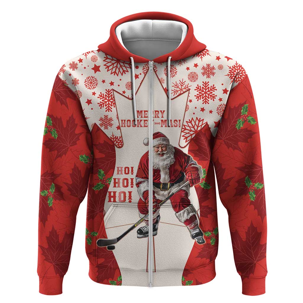 Christmas Canada Hockey Zip Hoodie Merry Hockey-Mas Maple Leaves Pattern - Wonder Print Shop