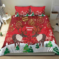 Christmas Canada bedding set with red caribou and maple leaf print