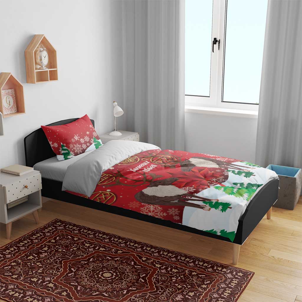 Christmas bedding set with red caribou and maple leaf print