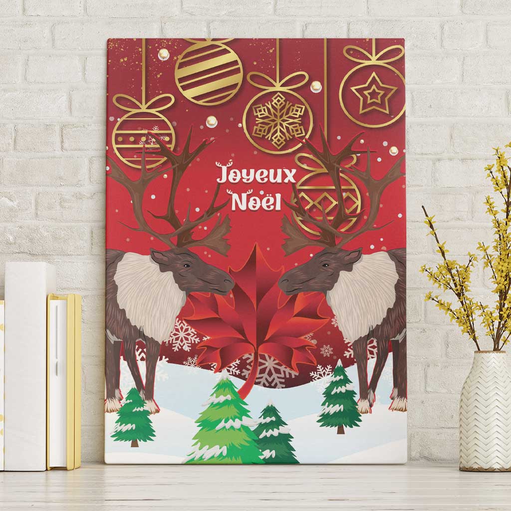 Christmas Canada Canvas Wall Art Joyeux Noel - Caribou With Maple Leaf - Wonder Print Shop