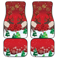 Red Christmas car floor mat set with reindeer, ornaments, snowflakes, four-piece