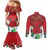 Christmas Canada Couples Matching Mermaid Dress and Long Sleeve Button Shirt Joyeux Noel - Caribou With Maple Leaf