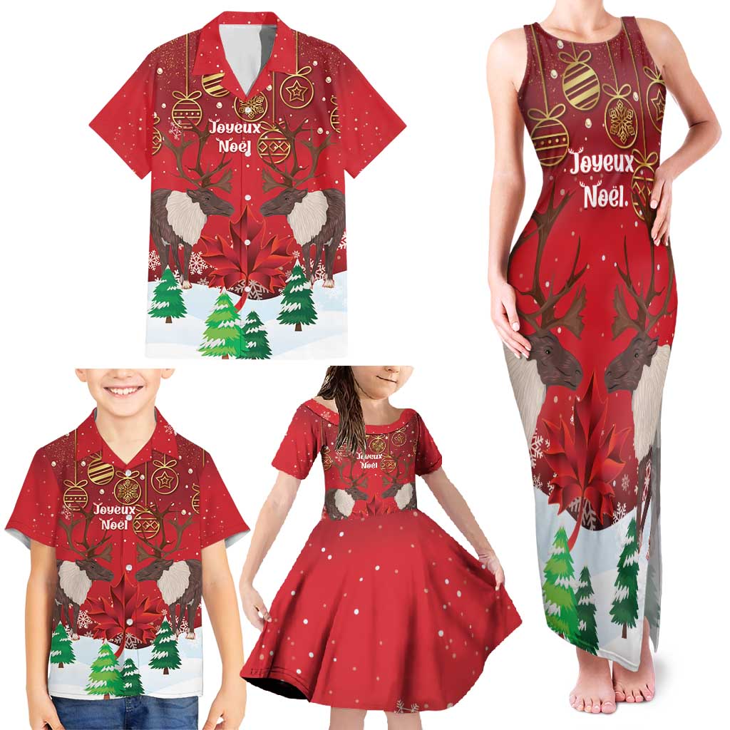 Christmas Canada Family Matching Tank Maxi Dress and Hawaiian Shirt Joyeux Noel - Caribou With Maple Leaf - Wonder Print Shop