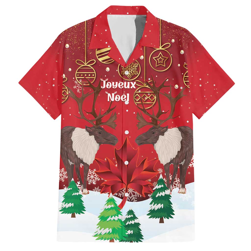 Christmas Canada Hawaiian Shirt Joyeux Noel - Caribou With Maple Leaf - Wonder Print Shop