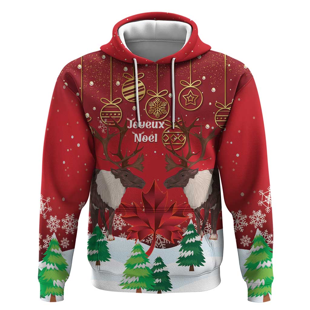 Christmas Canada Hoodie Joyeux Noel - Caribou With Maple Leaf - Wonder Print Shop