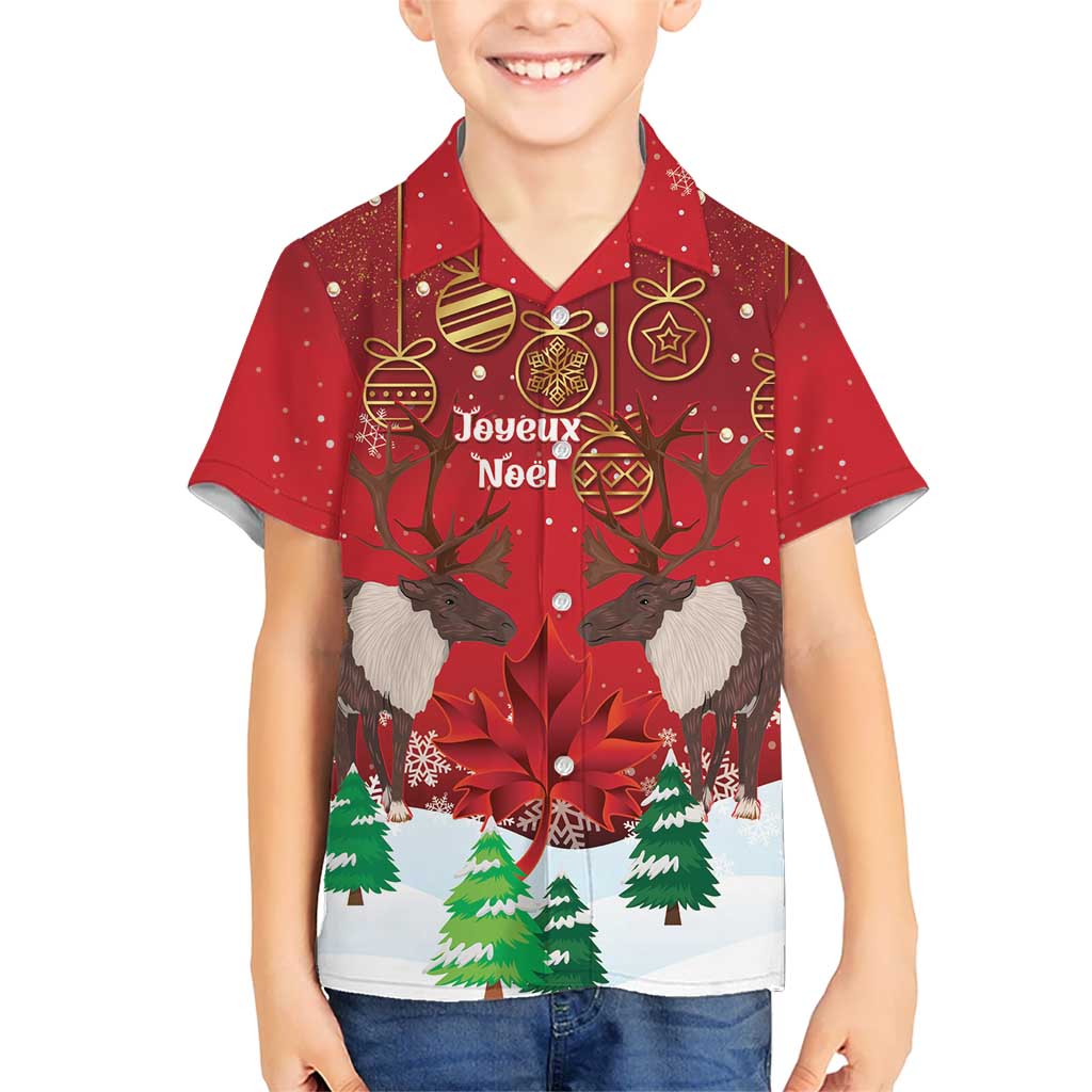 Christmas Canada Kid Hawaiian Shirt Joyeux Noel - Caribou With Maple Leaf - Wonder Print Shop