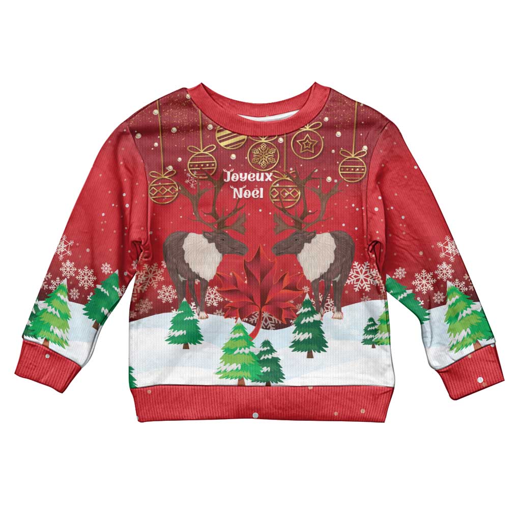 Christmas Canada Kid Ugly Christmas Sweater Joyeux Noel - Caribou With Maple Leaf - Wonder Print Shop