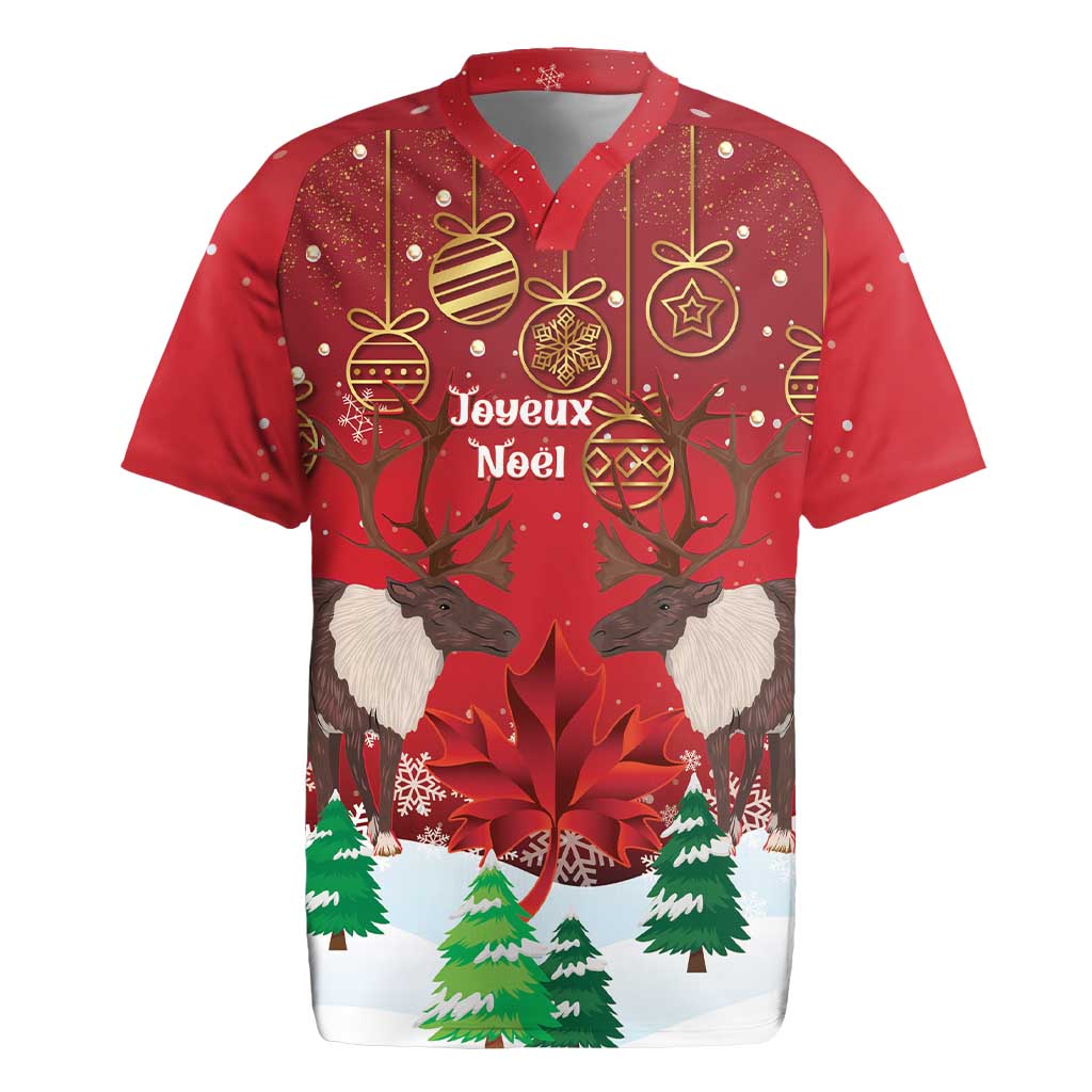 Christmas Canada Rugby Jersey Joyeux Noel - Caribou With Maple Leaf