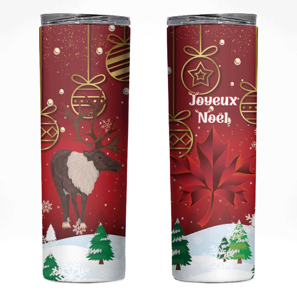 Christmas Canada Skinny Tumbler Joyeux Noel - Caribou With Maple Leaf