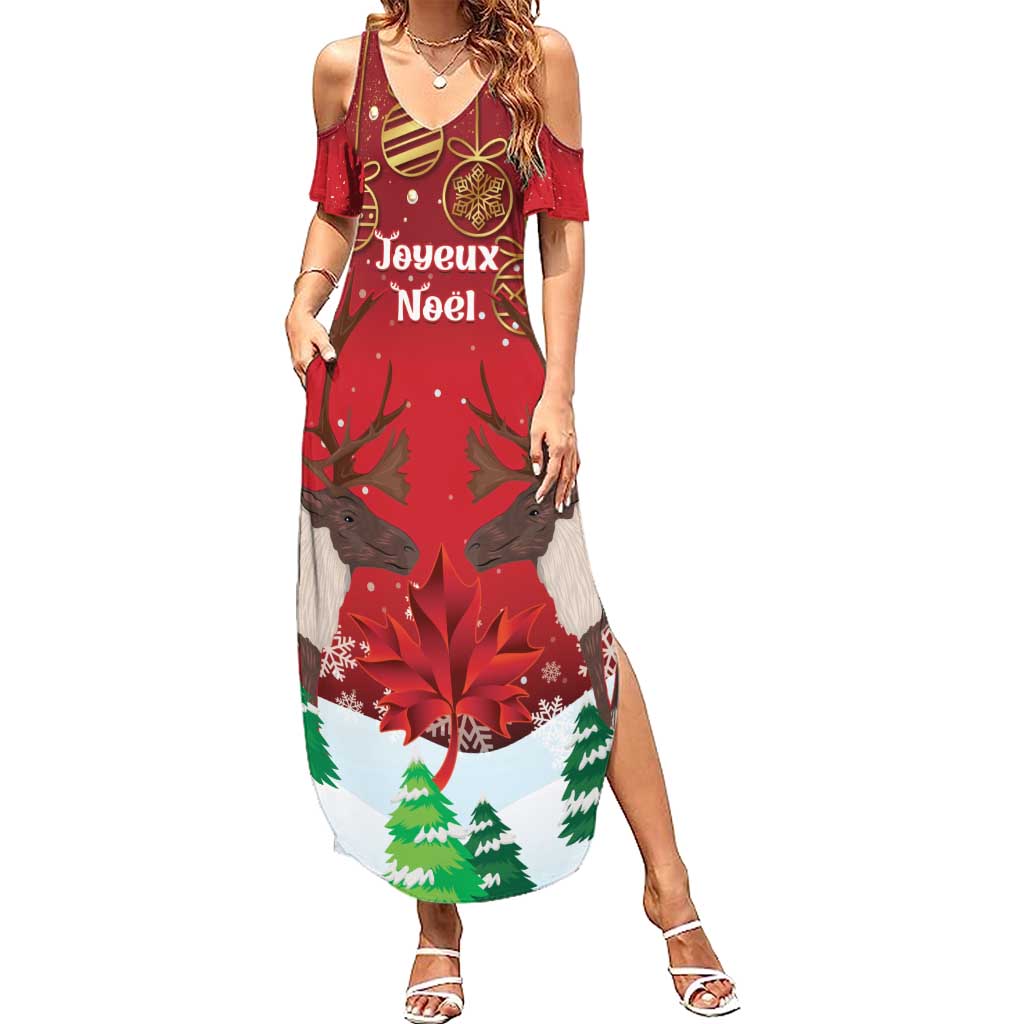 Christmas Canada Summer Maxi Dress Joyeux Noel - Caribou With Maple Leaf - Wonder Print Shop