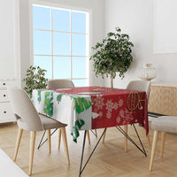 Christmas tablecloth with red and white snowflake and tree print