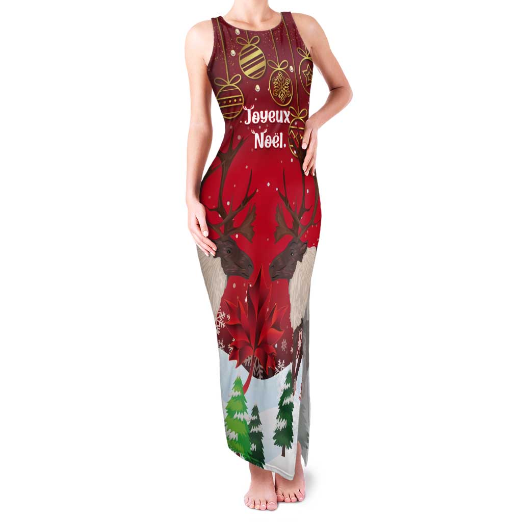 Christmas Canada Tank Maxi Dress Joyeux Noel - Caribou With Maple Leaf - Wonder Print Shop