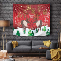 Christmas Canada tapestry with caribou, maple leaf, snowflakes, and Joyeux Noel text