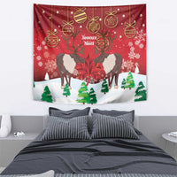 Christmas Canada tapestry with caribou, maple leaf, and Joyeux Noel